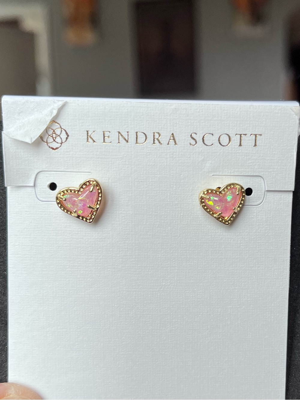 Kendra Scott Pink Heart Opal Stud Earrings with Gold Trim